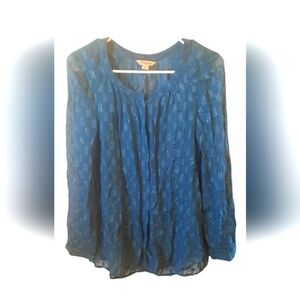 Lucky Brand Blouse Womans Small Teal Metallic Sheer Button Down Western Preppy
